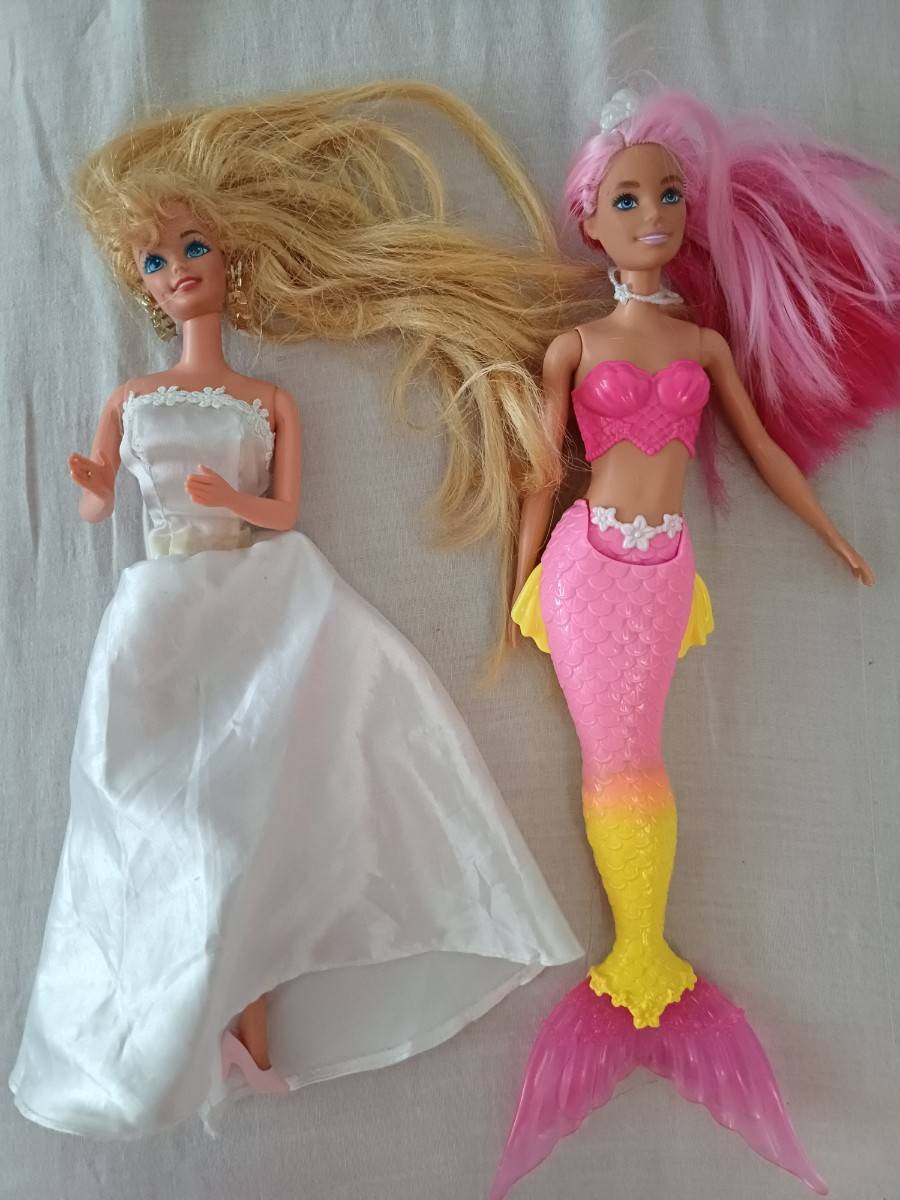 Deux poupées Barbie et des vêtements et 2 livres
