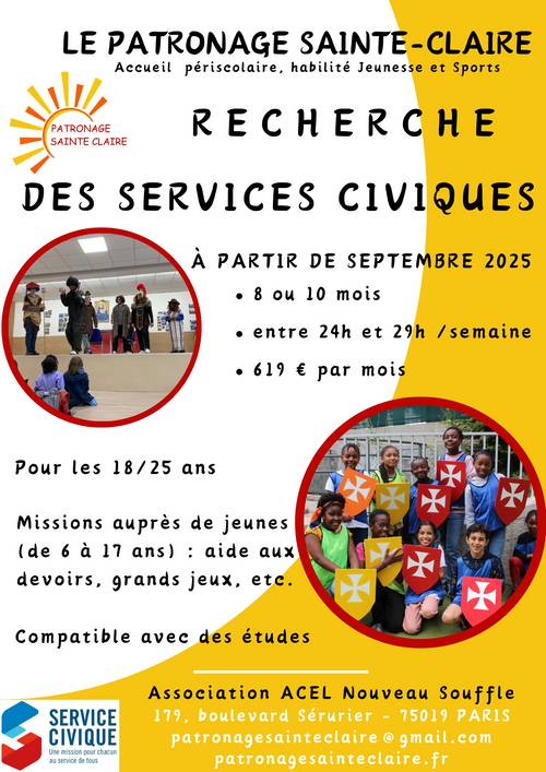 Recrute deux service civique (8 mois) - Paris 19ème