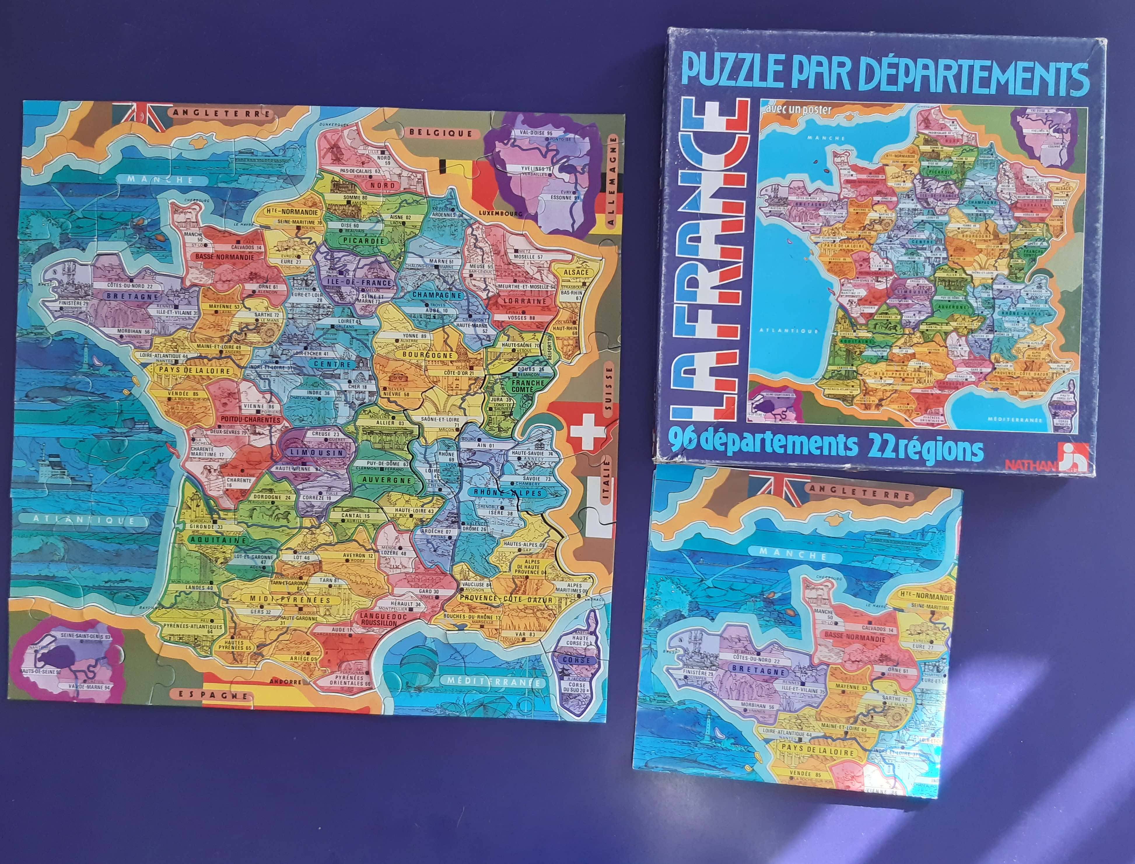 JEU ÉDUCATIF ANCIEN Carte de France 31 cm² + 88 départements Jeux