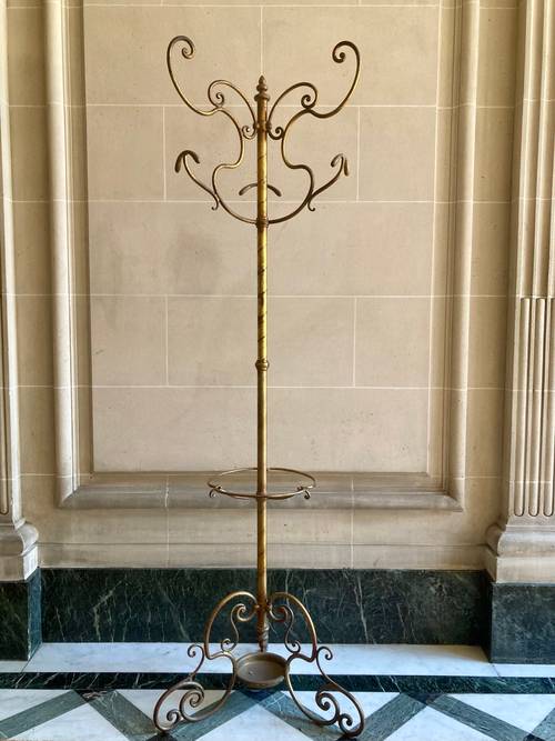 Vends porte-manteau et parapluie en fer forgé doré vintage