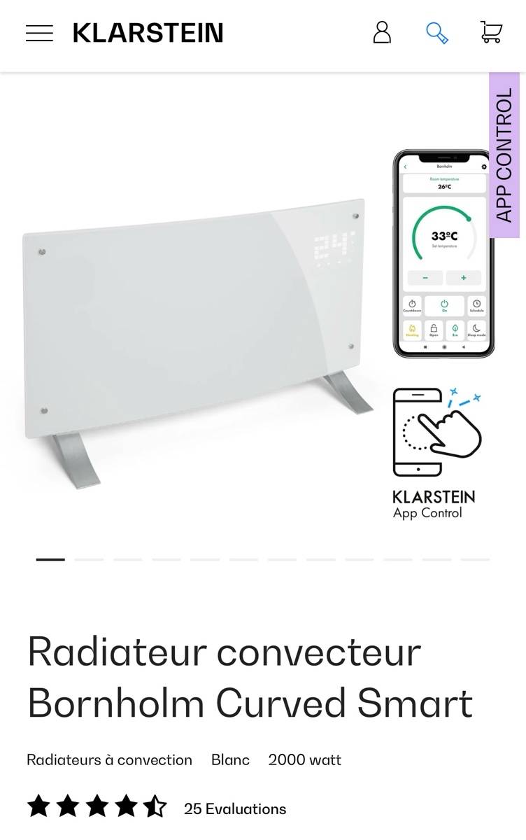 Vends radiateur connecté Klarstein économe