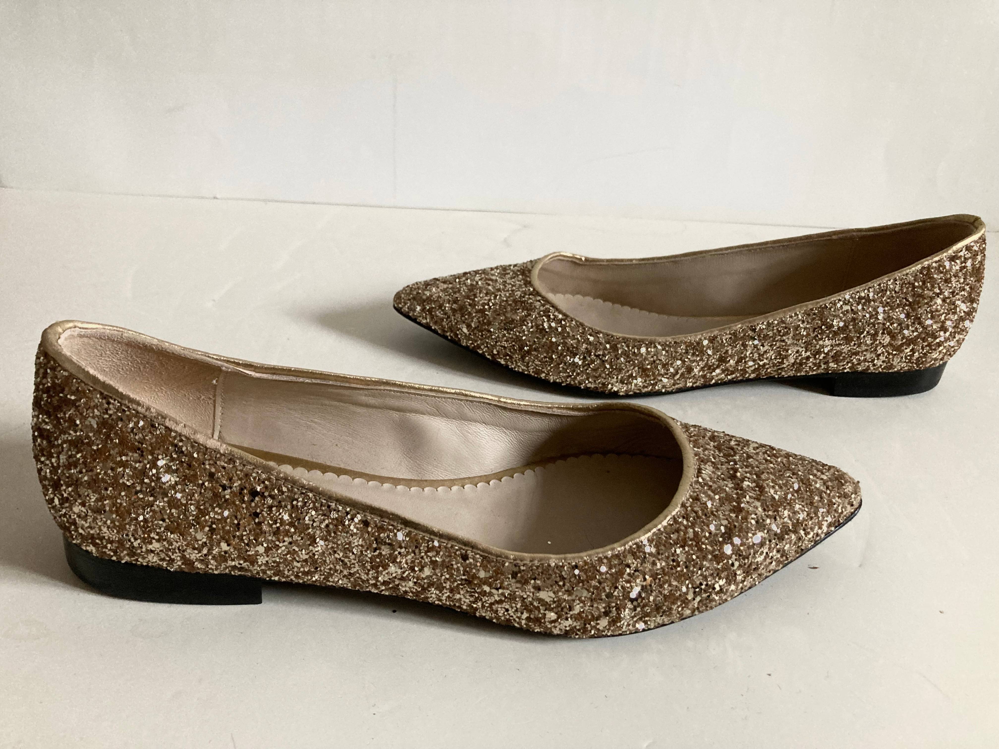 Ravissantes ballerines Tara Jarmon neuves à paillettes dorées, 38