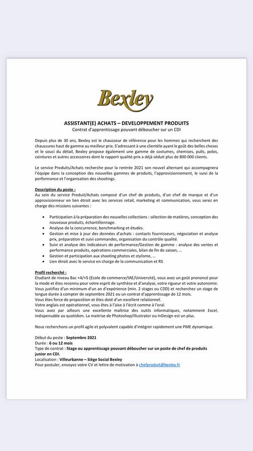 Recherche alternant rentrée septembre 2021 Bexley service achats - H/F