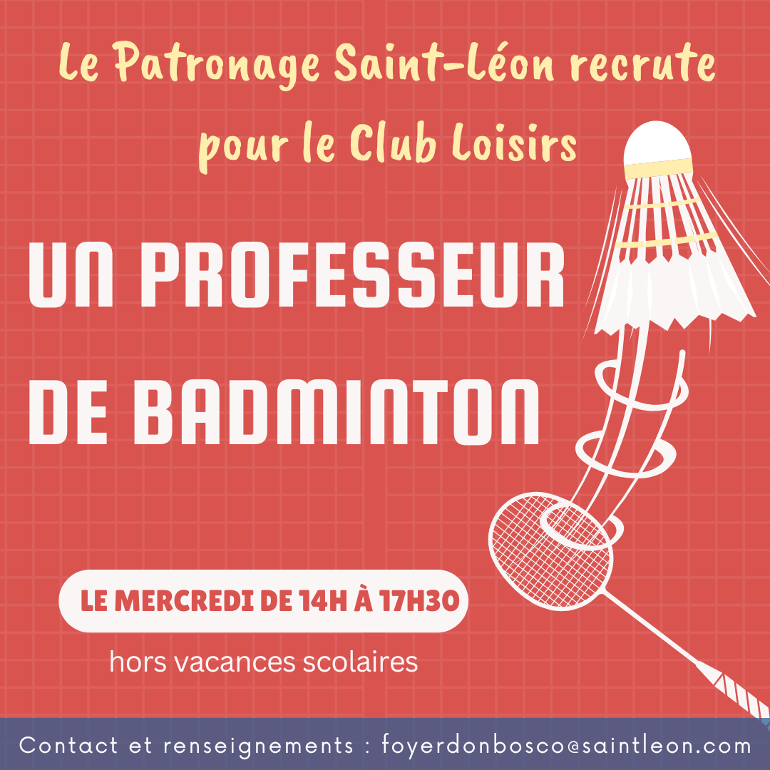 Recrute professeur de badminton H/F - Patronage Saint-Léon