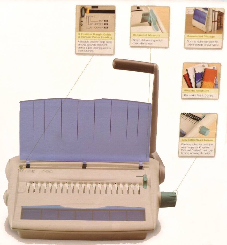 Vends relieuse à spirale et perforatrice jusqu’à 450 pages + 250 baguettes neuves