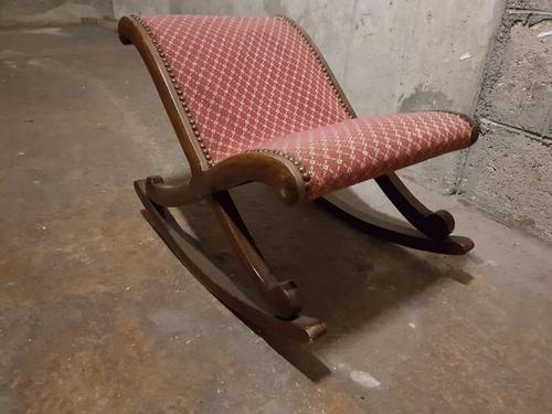 Repose-pieds à bascule, bois et tissu, début 1900 (Paris)