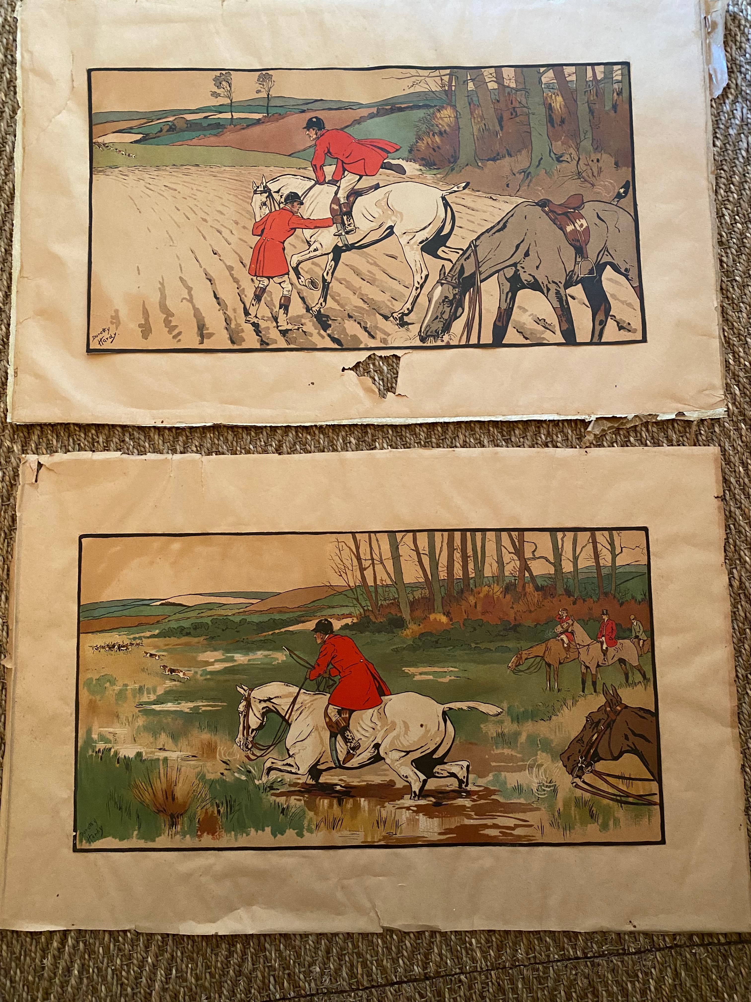 Foulard Ferrari En Soie Vintage - Motif Carreaux Bleu Et Scène De Chasse équestre, Occasion