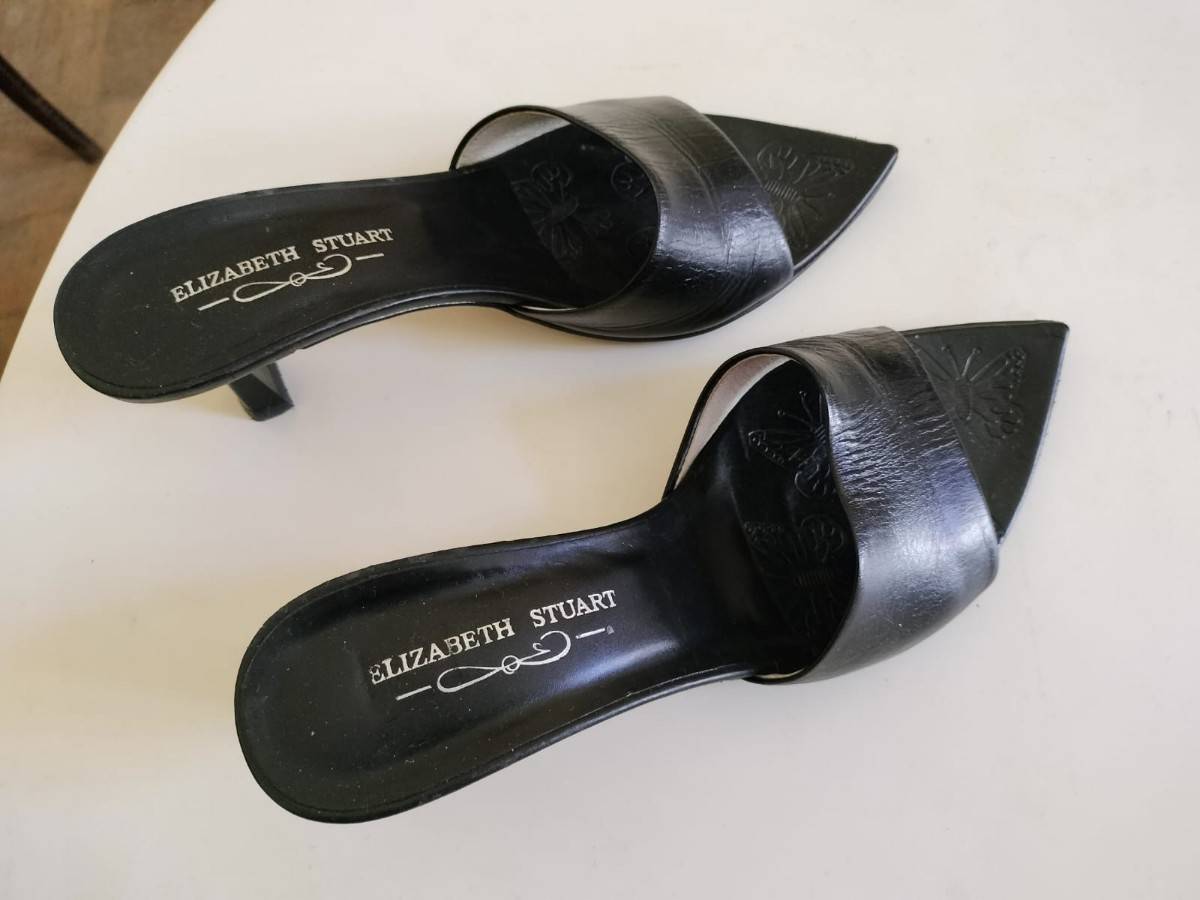 Vends sandales mules en cuir noir - Pointure 37