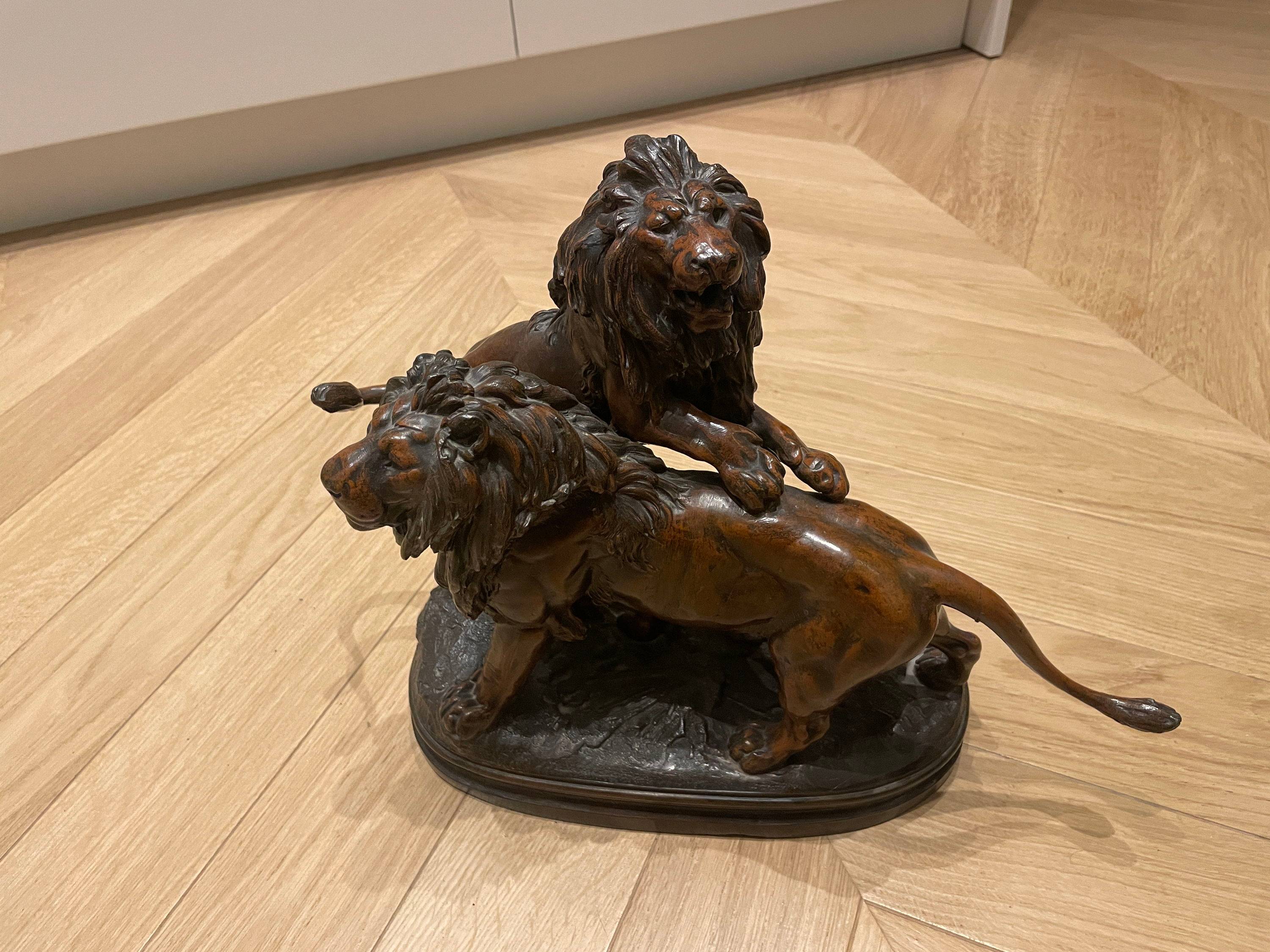 Vends sculpture de Prosper Lecourtier avec 2 lions