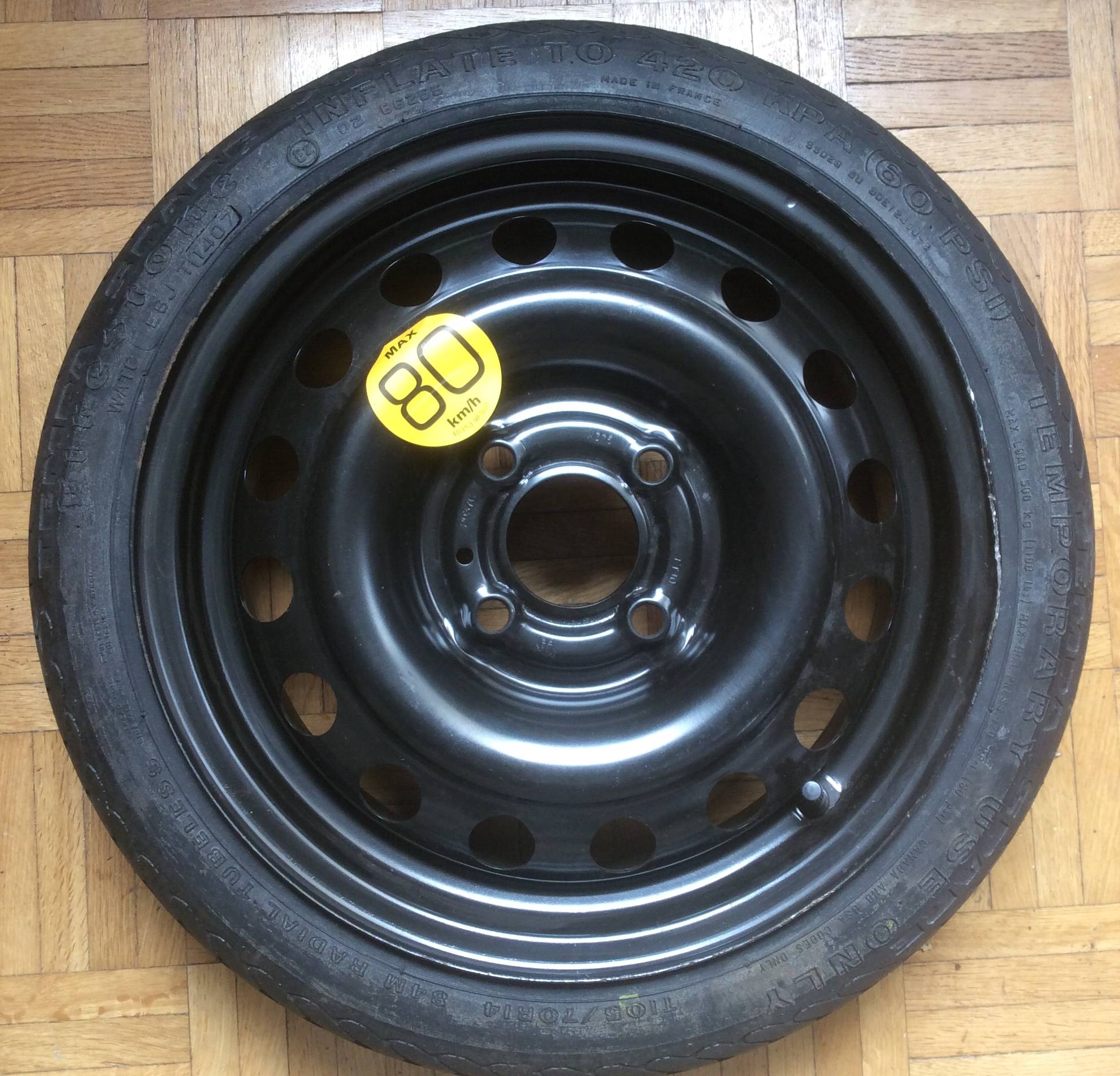 Roue De Secours Galette 125/80 R15 - Compatible Dacia Sandero, Renault Clio, Twingo