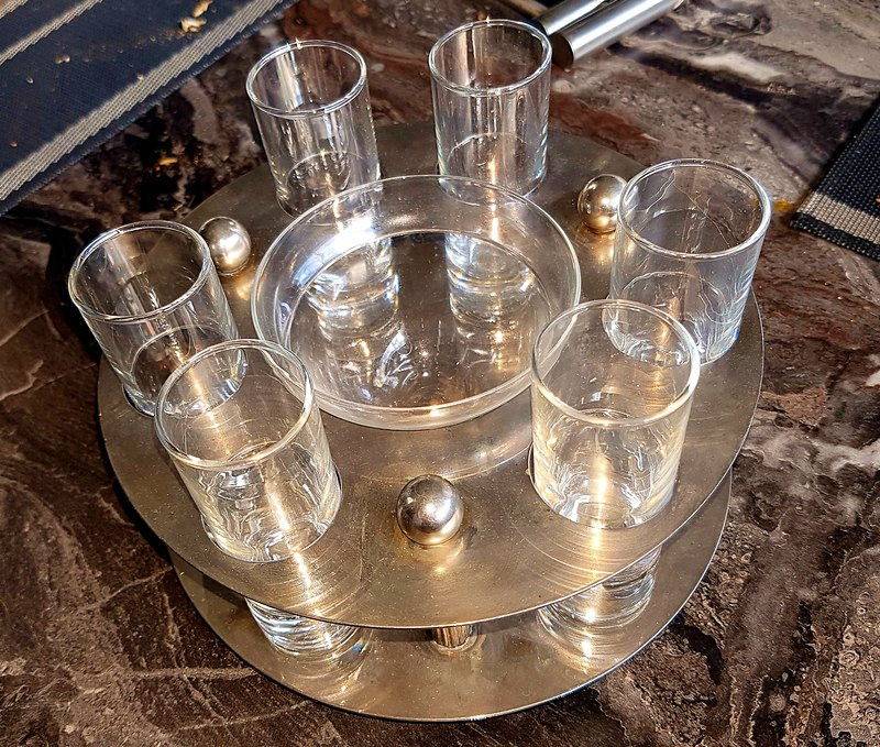 Service verres apéritif/caviar, métal argenté/ coupelle et 6 verres, peut être détourné pour tout autre usage