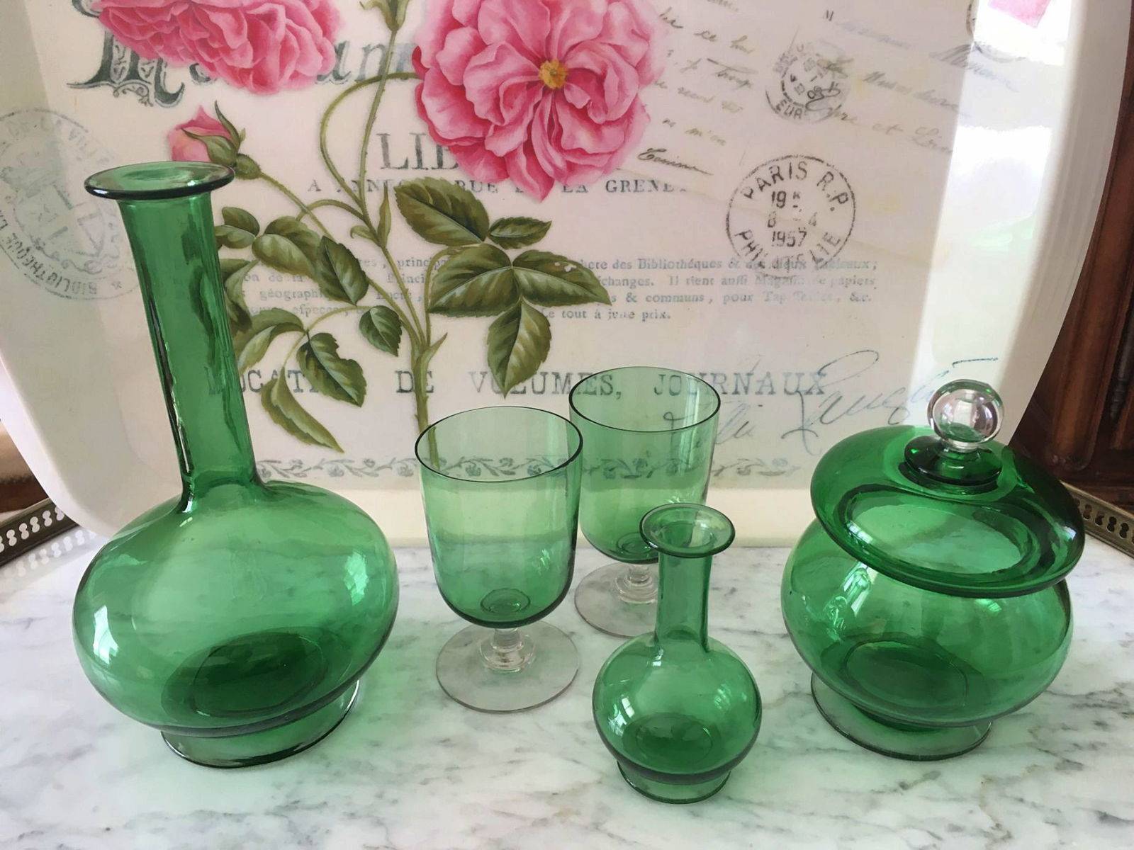 Vends service de nuit en verre soufflé