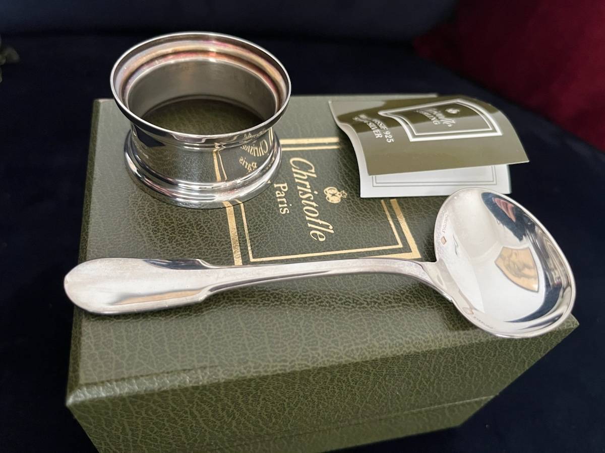 Rond de serviette et cuillère argent massif Christofle