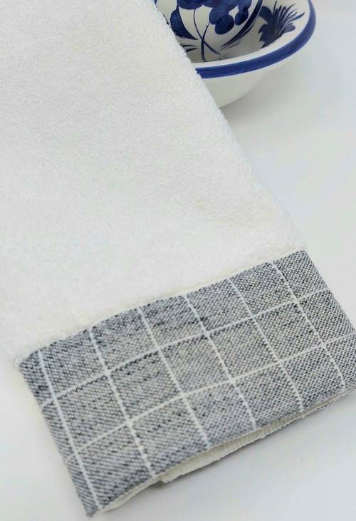 Serviette Invité Eponge blanche grise brodée