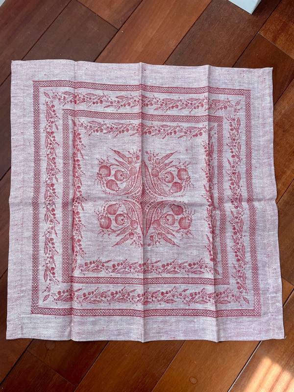 4 Serviettes Lin Rouge & Blanc Neuves Zina Vasi