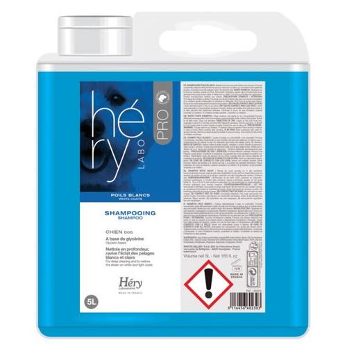 Shampoing poil blanc Héry ravive la blancheur de la fourrure de votre chien Éclat brillance bidon 5 L - neuf