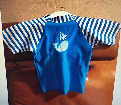 T-shirt Lycra Oxybul anti-UV rayé bleu 6 mois Neuf