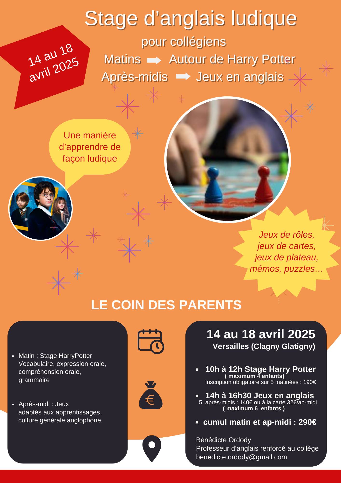 Propose stage d’anglais niveau collège pendant les vacances de Pâques