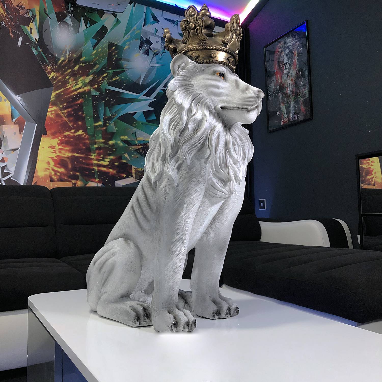 Vends lion couronné en résine - statue décorative 78 cm