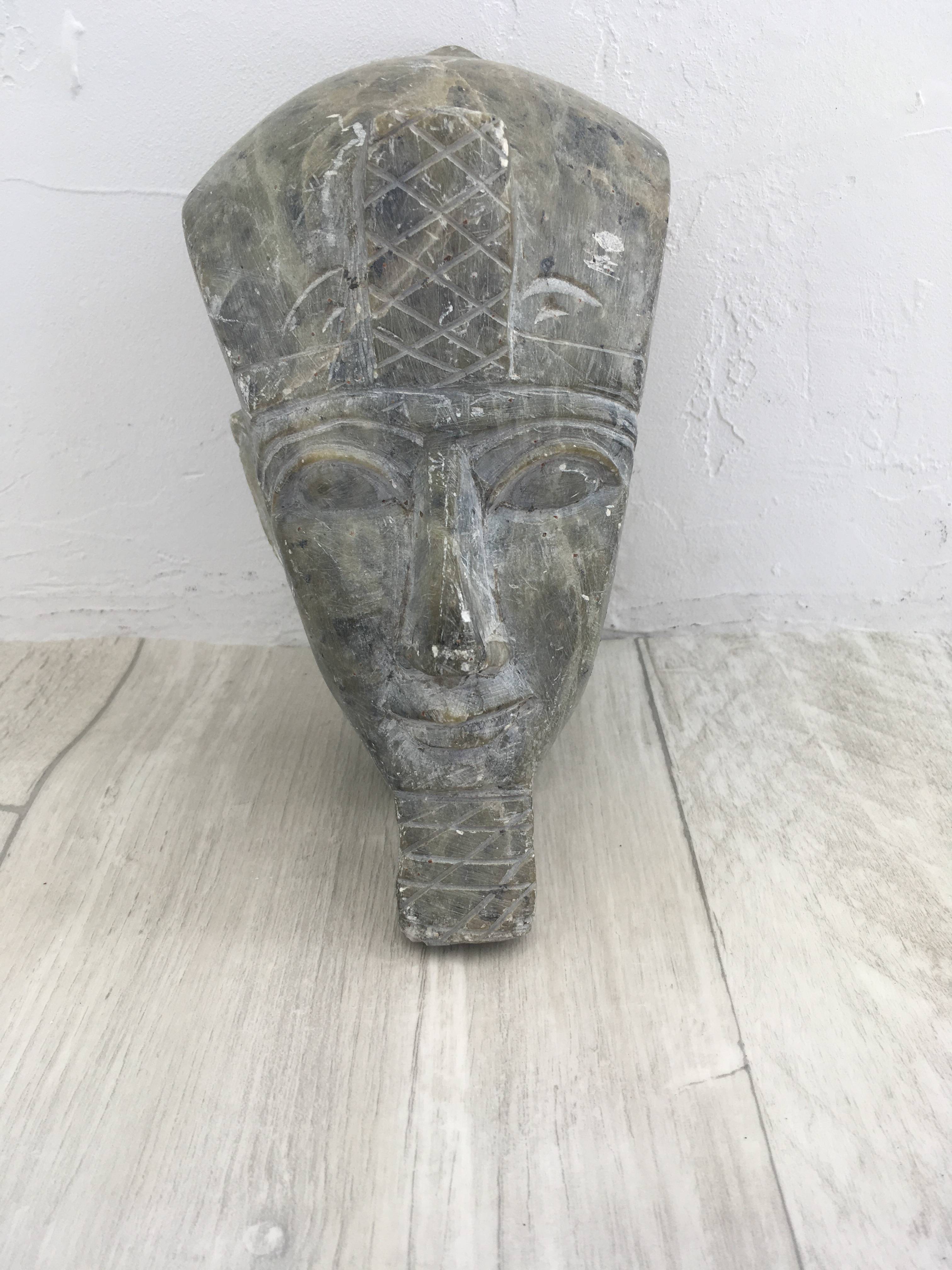 Statue sculpture ancienne tête égyptienne en marbre gris