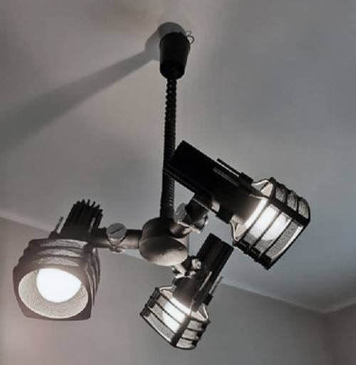 Suspension Moderniste Vintage • 3 Spots • Système Rolly • 1980