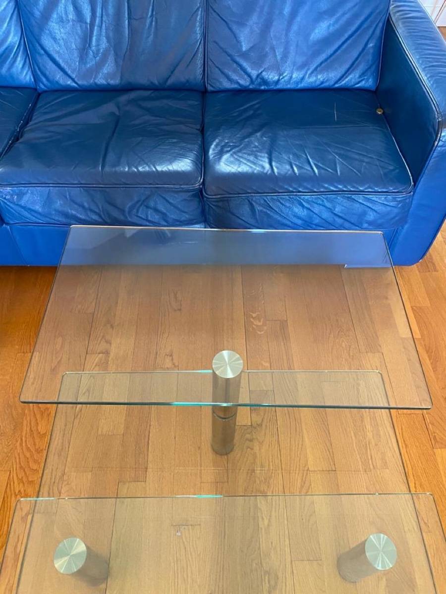 Table TV D'angle MOBILIER DE FRANCE - Acier, Verre, Bois - 4 Plateaux Dont 1 Tournant