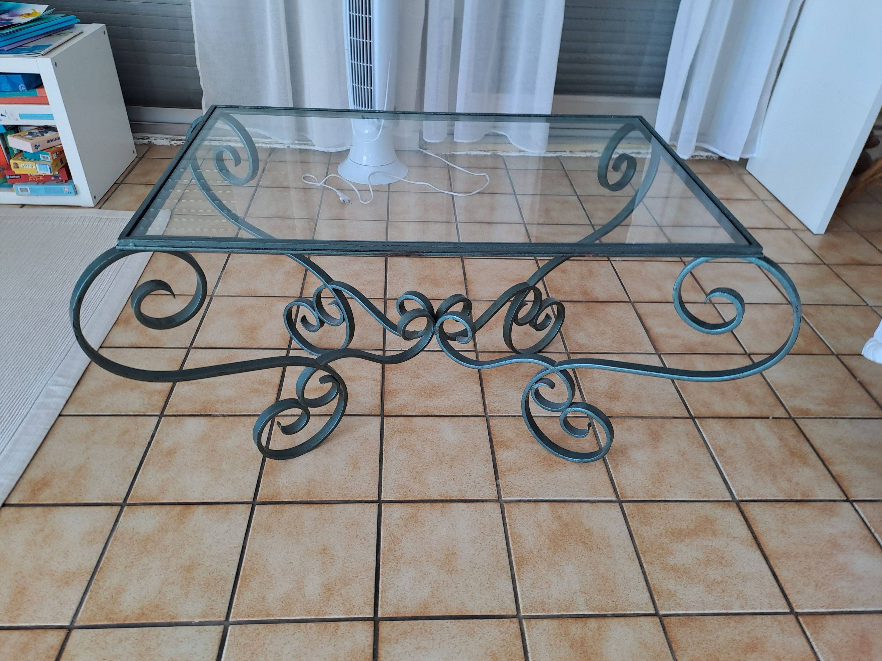 Table basse verre et fer forgé