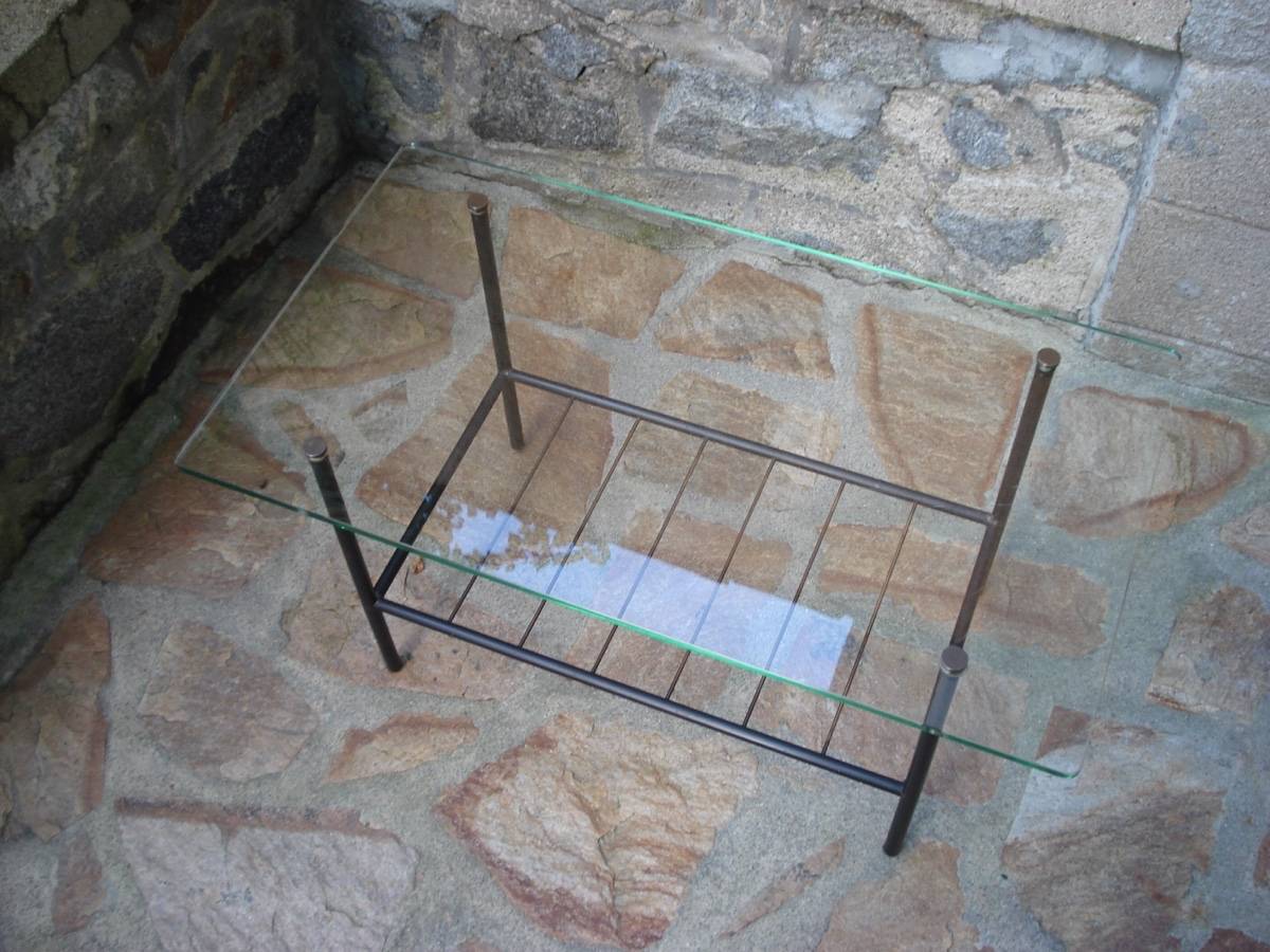 Table basse vintage 1950 métal et verre