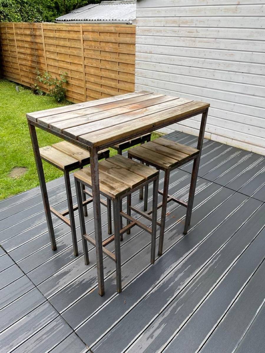 Table Haute De Jardin En Teck Recyclé 120x80x110cm - Design Épuré, Pour Terrasse, Balcon, Apéritif