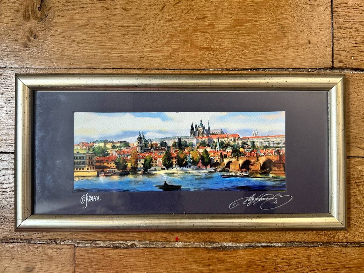 Vends tableau aquarelle Prague cadre doré comme neuf