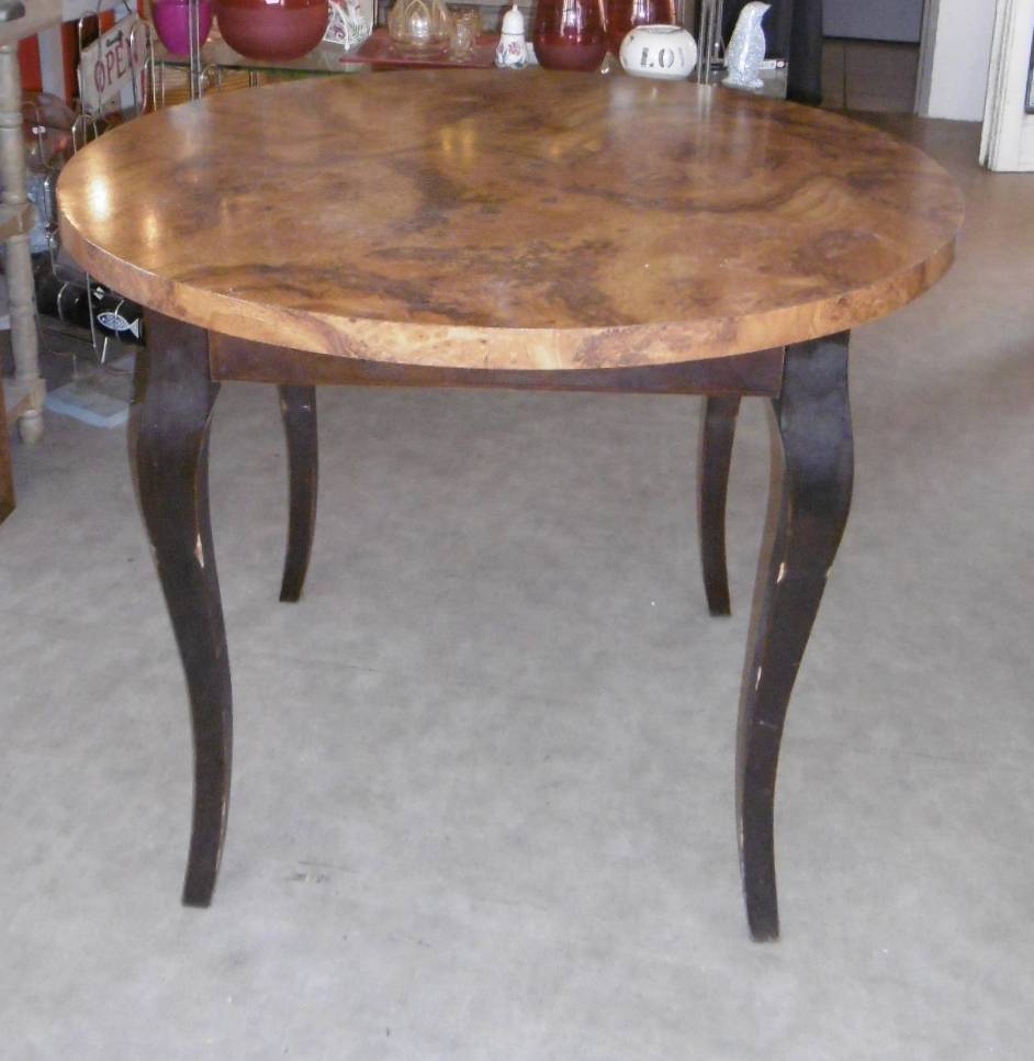 Table D'appoint Ronde Art Déco - Bois Chromé - Vintage