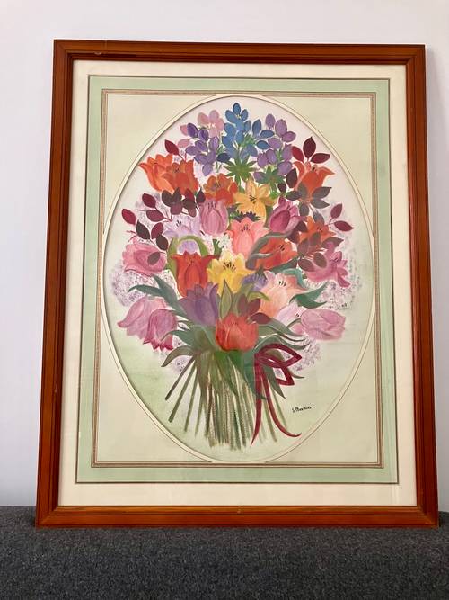 Vends tableau fleurs 66 x 80,5 cm pastel gras doux et romantique
