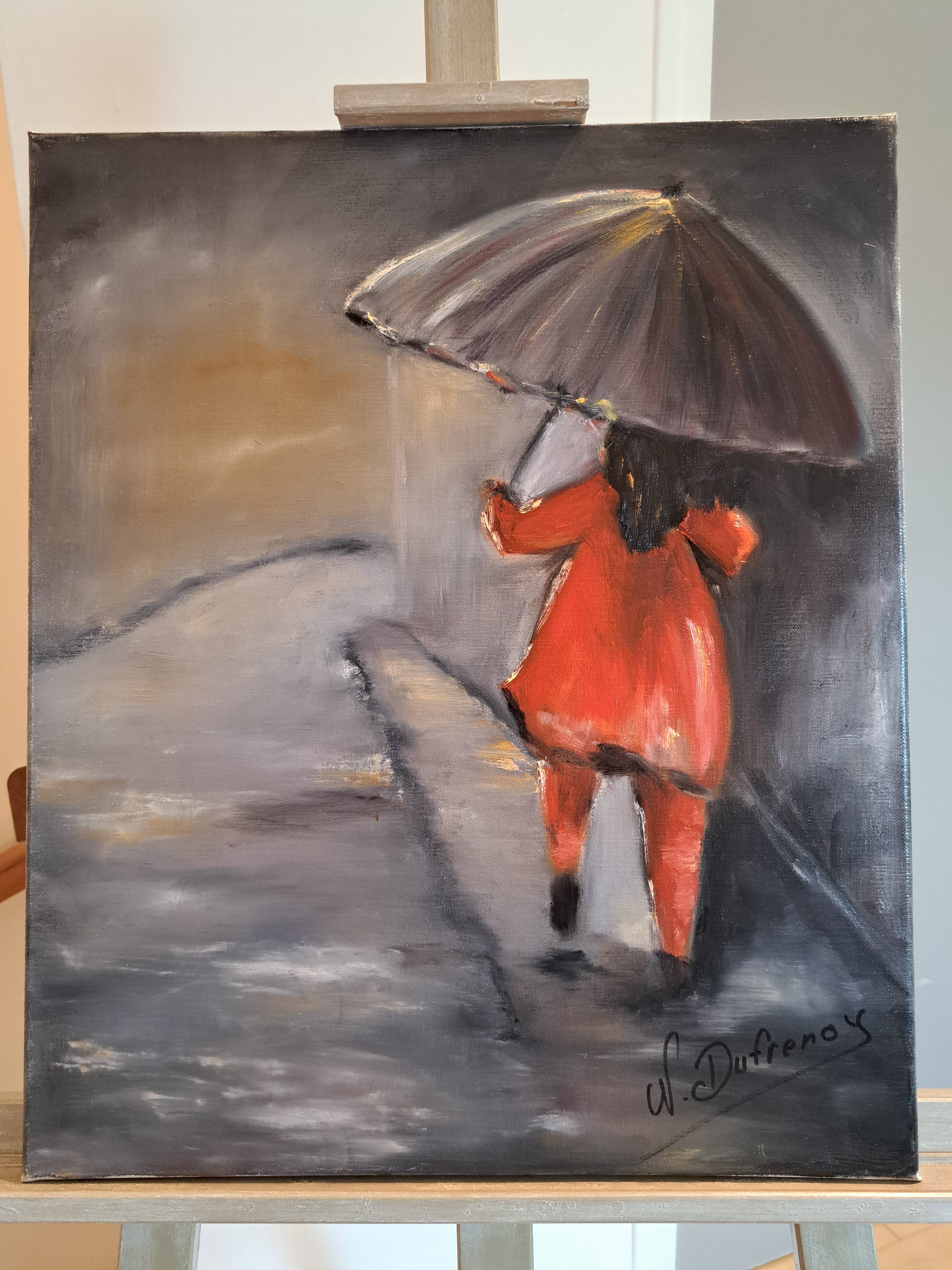 Tableau huile sur toile "Il pleut"