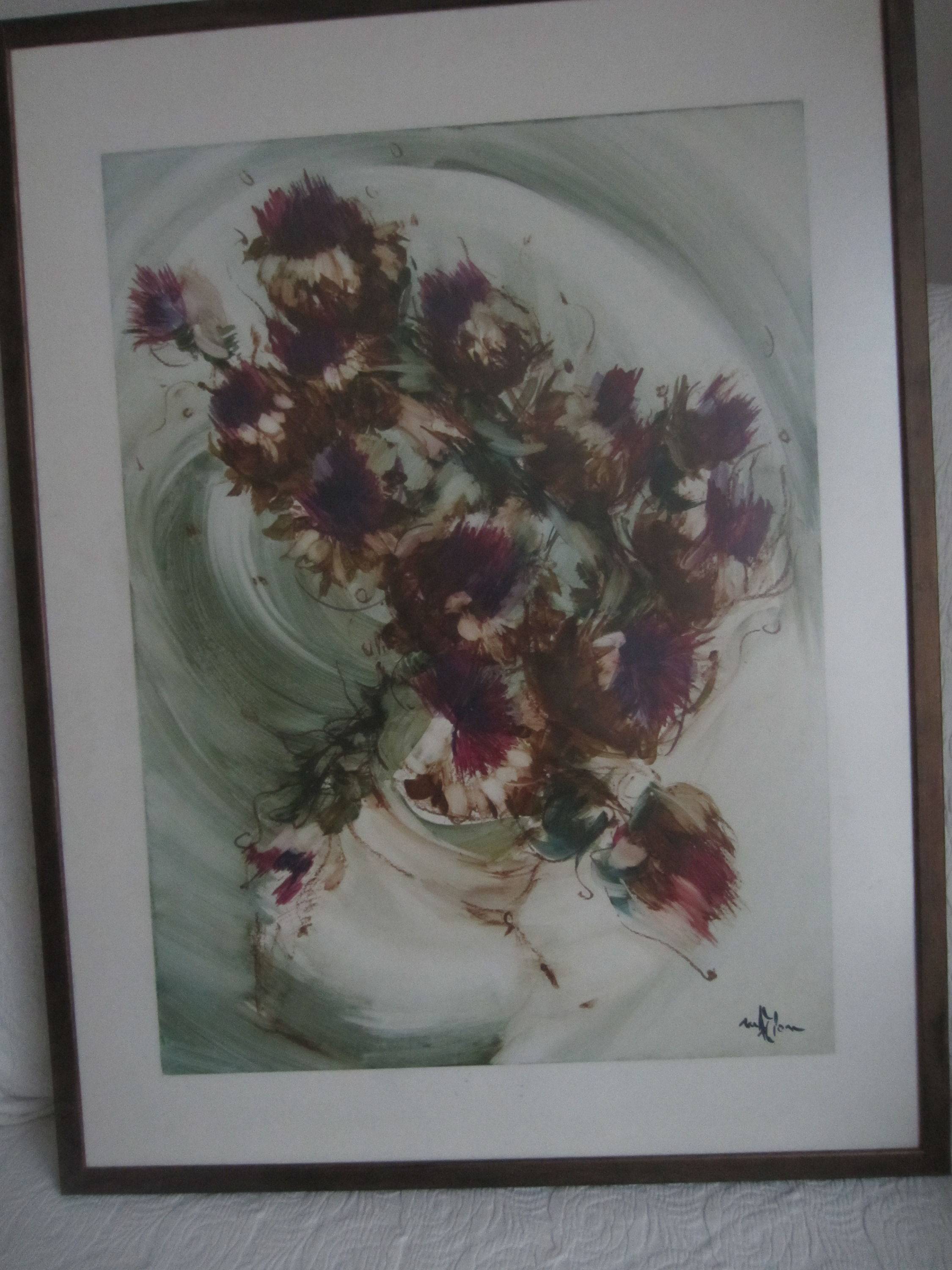 Vends tableau moderne de l’artiste répertorié Marion (Yves), nature morte au bouquet