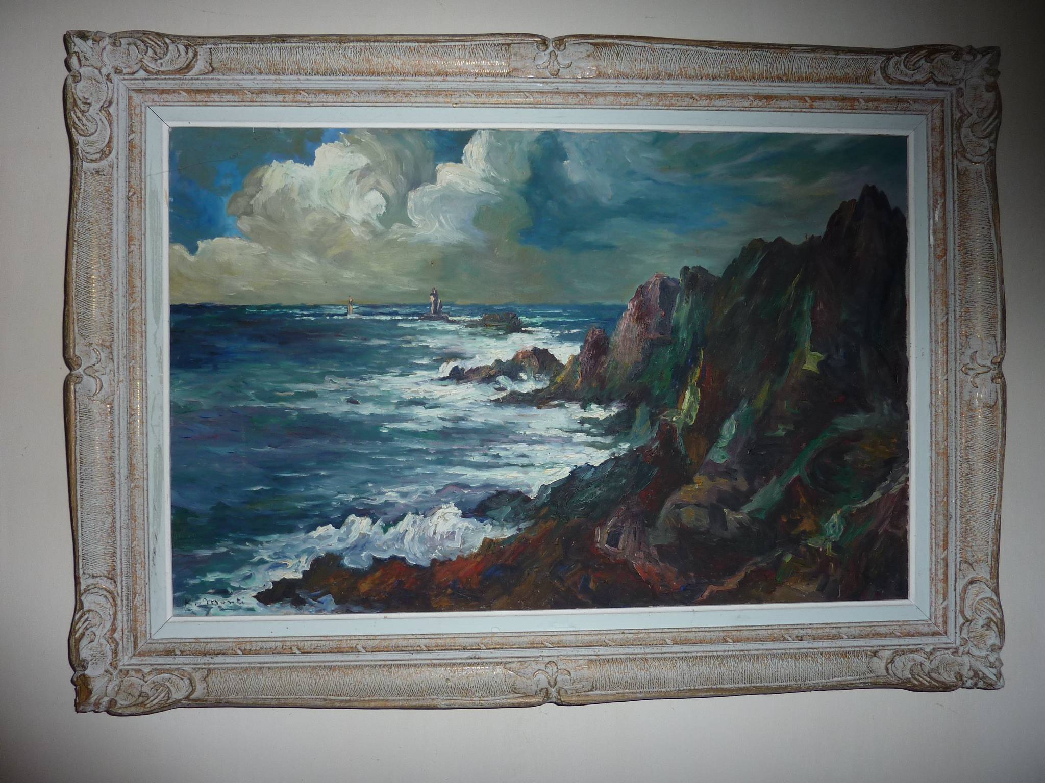 Tableau peinture huile Pointe du Raz par K. Monti on Gens de Confiance