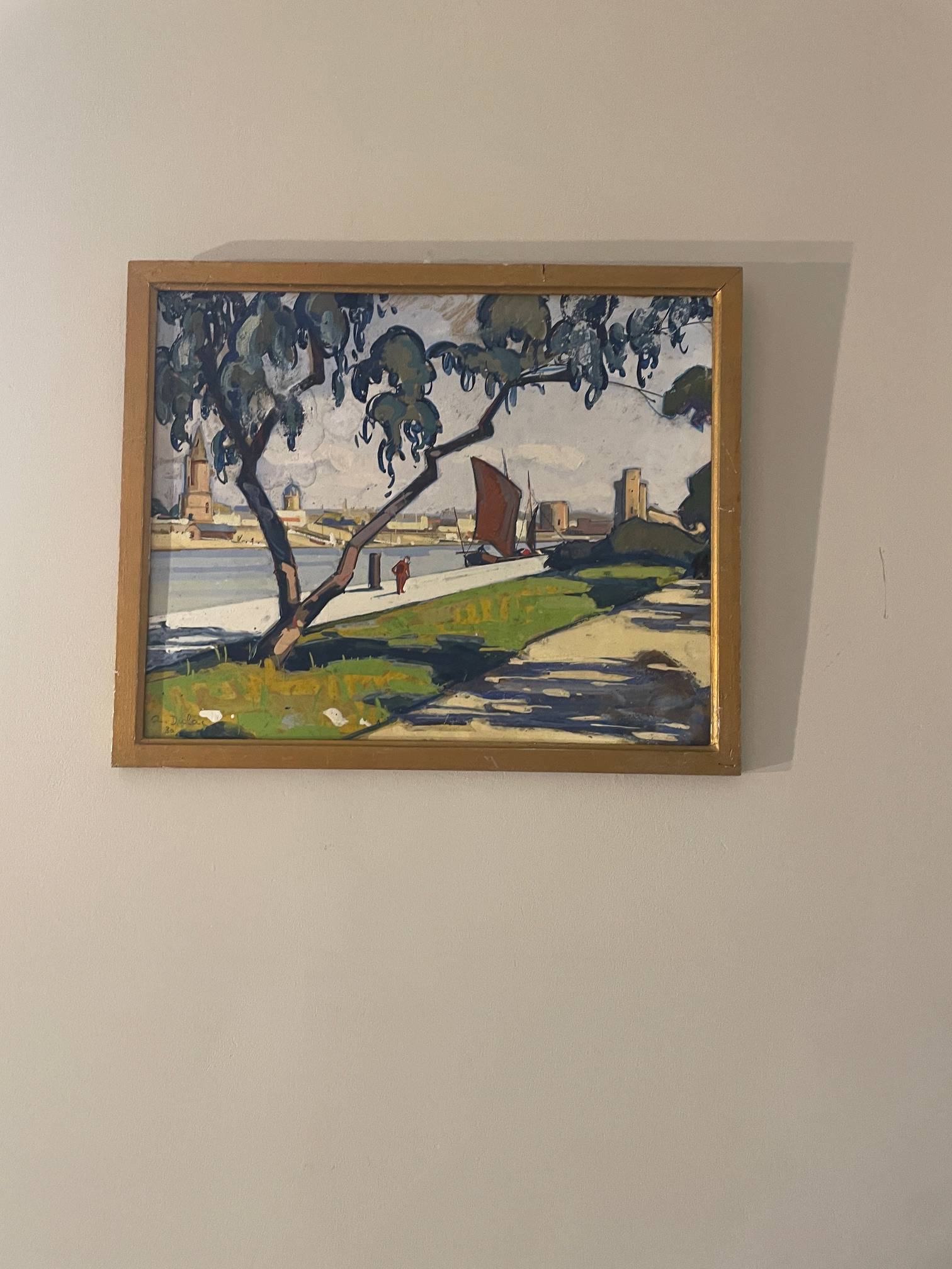 Tableau Port de La Rochelle peinture gouache et aquarelle bateau et