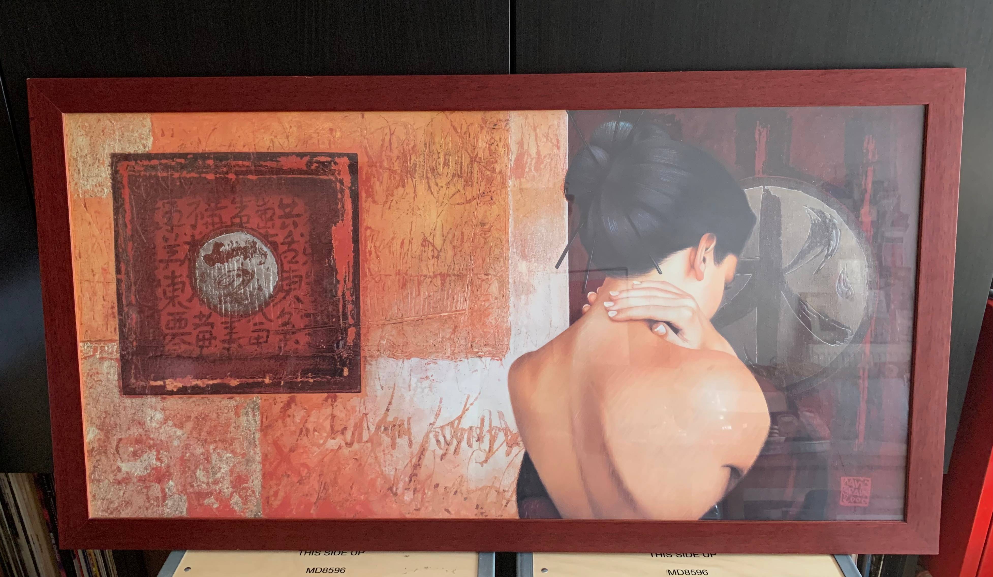 Grand tableau de style asiatique, femme de dos