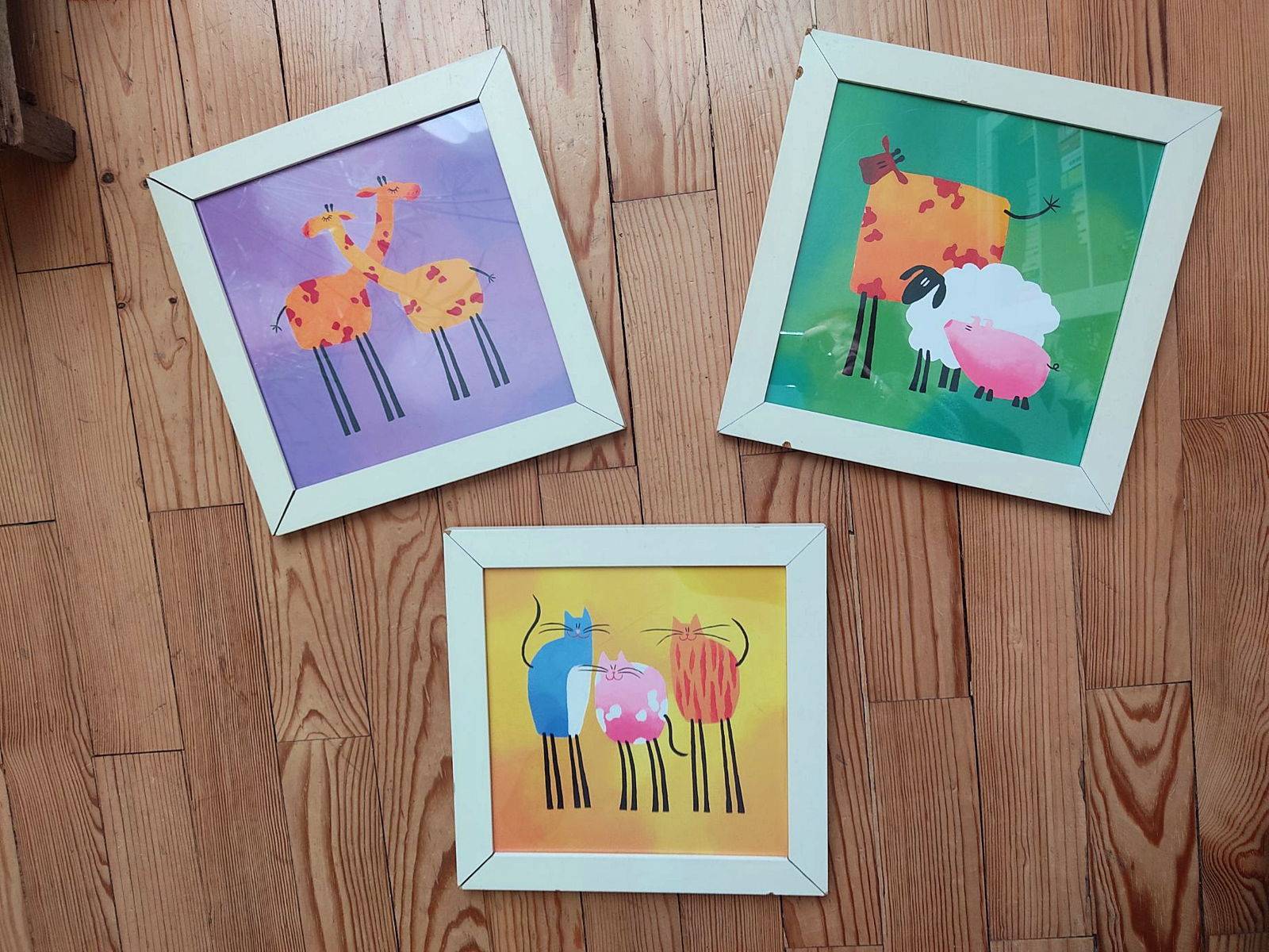 3 Tableaux / Cadres Ikea avec animaux colorés pour enfant
