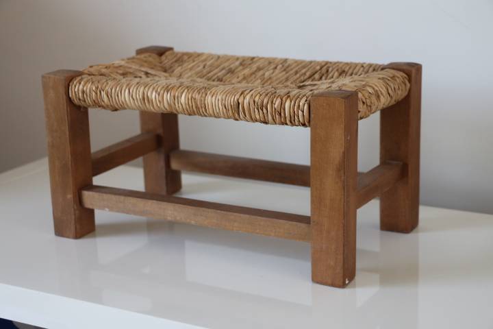 Tabouret Repose-pieds Rustique En Bois De Chêne Et Paille - Occasion Bon état France