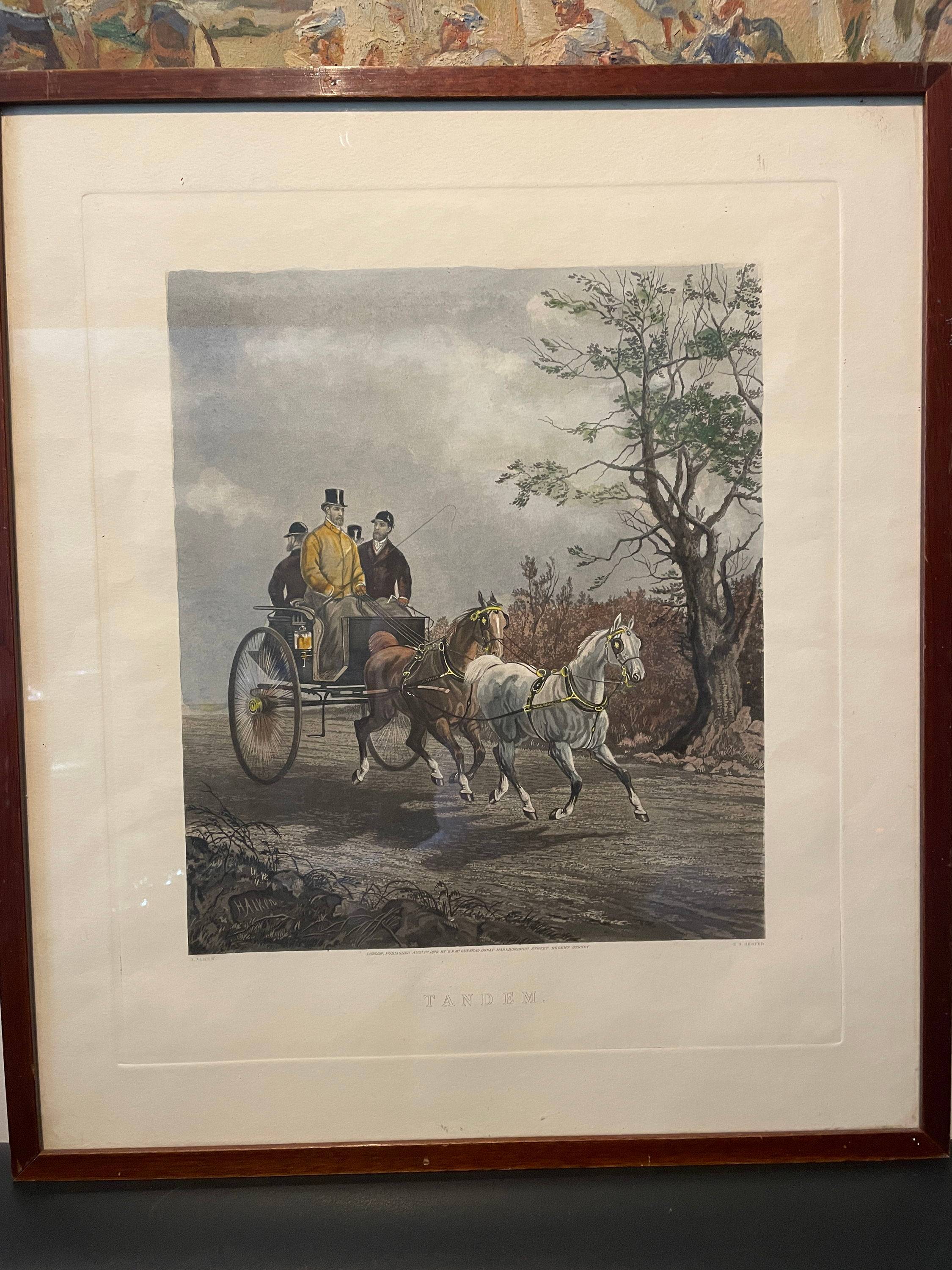 LE TANDEM grande gravure anglaise par H. ALKEN cheval hippologie