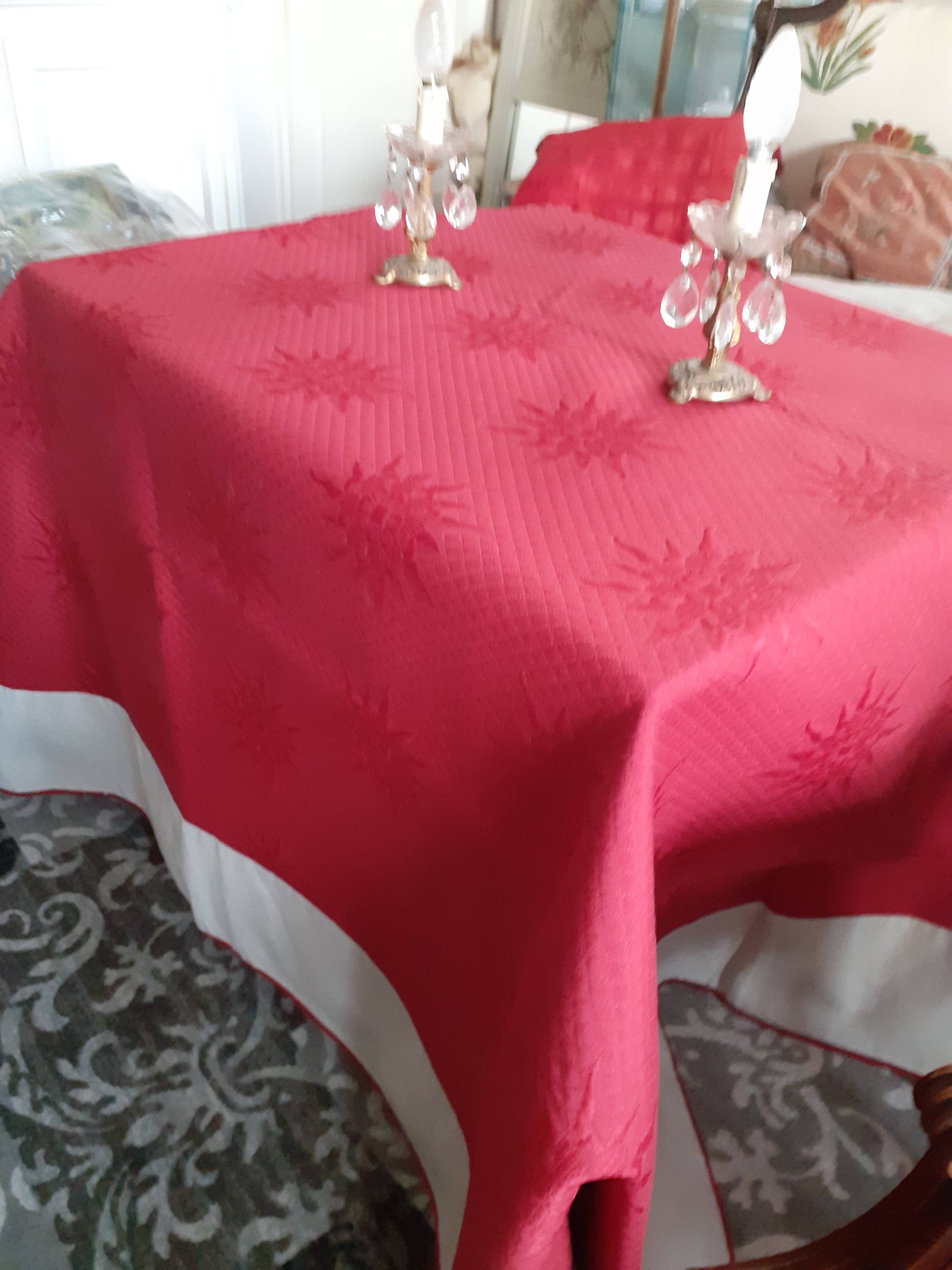 Tapis/Nappe de Prestige Coton "broché" rubis /Bord toile grège 2mx2,40m