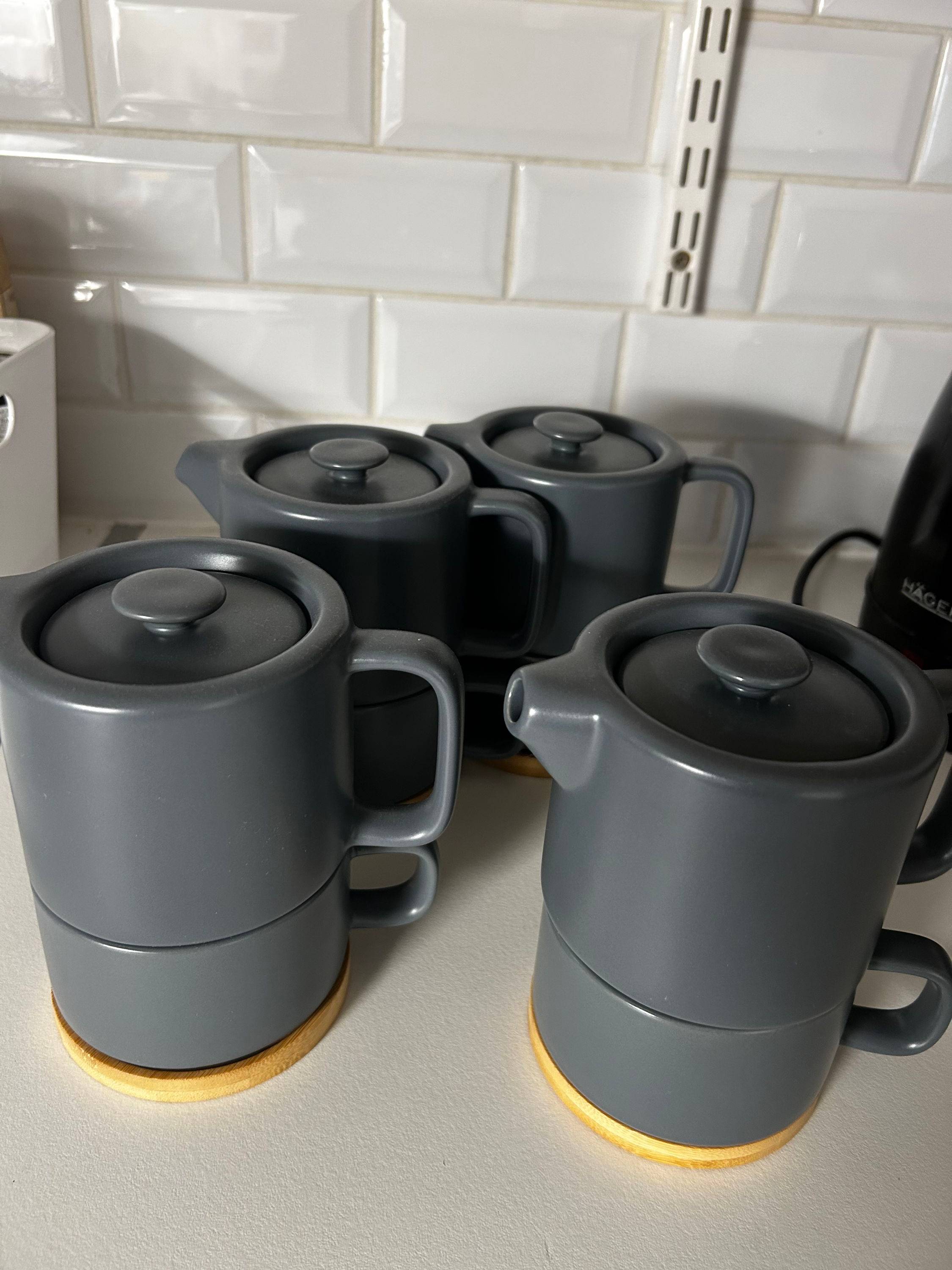 Théière individuelle avec tasse 40cl gris bleu