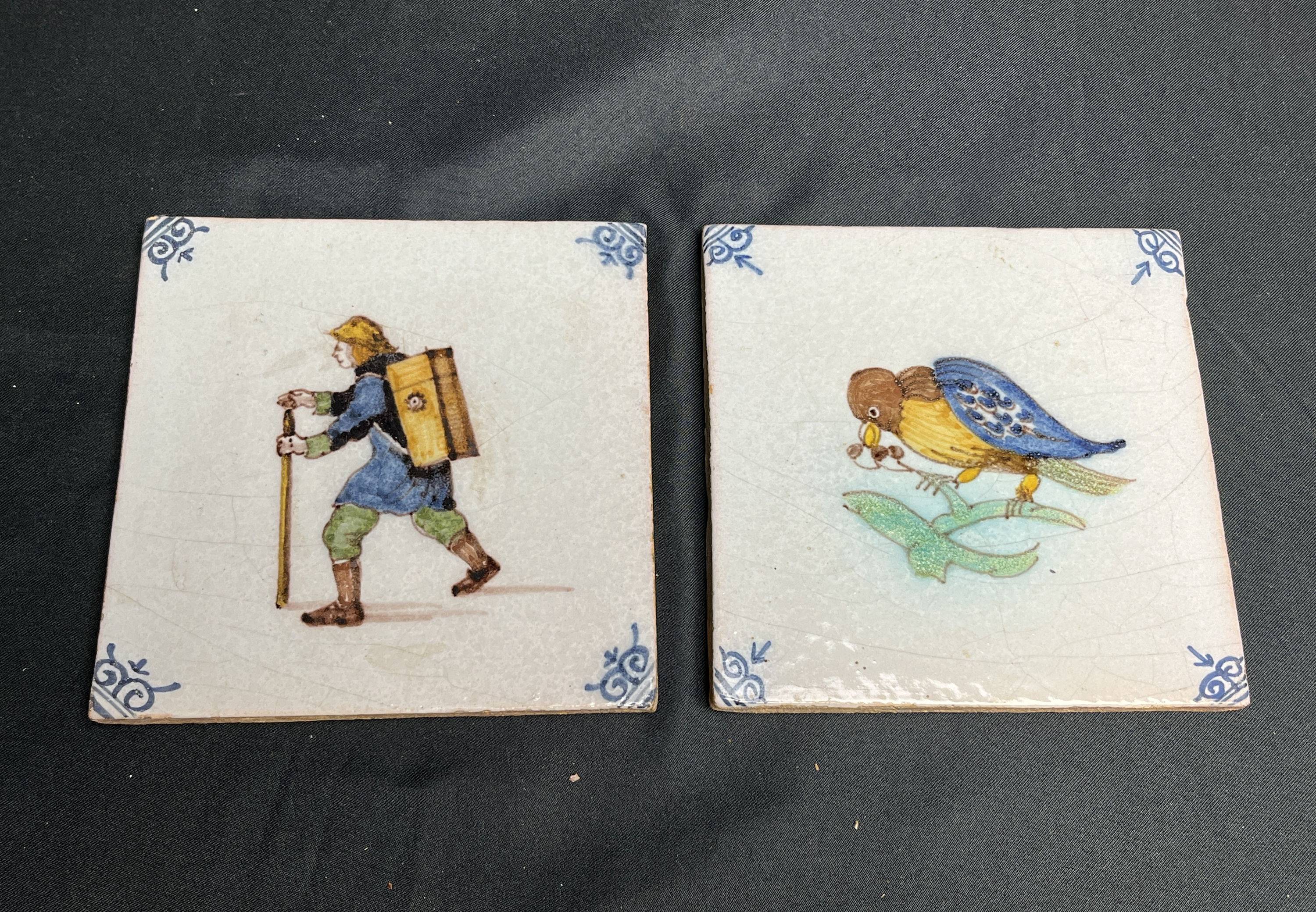 Tichelaar Makkum, deux anciens carreaux faïence murale fin XIXème