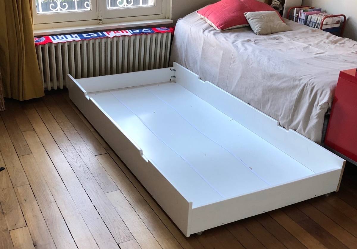 Lit-tiroir de rangement pin massif, modèle Diablotin Ampm