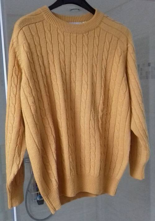 Pull torsadé moutarde col rond Phildar Taille S