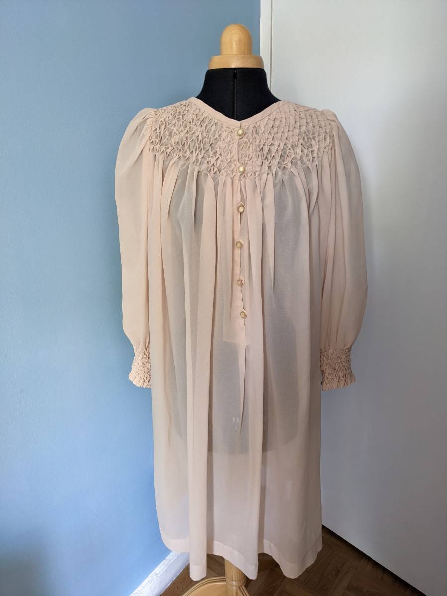 Robe transparente vintage à smock manches longues - Taille M