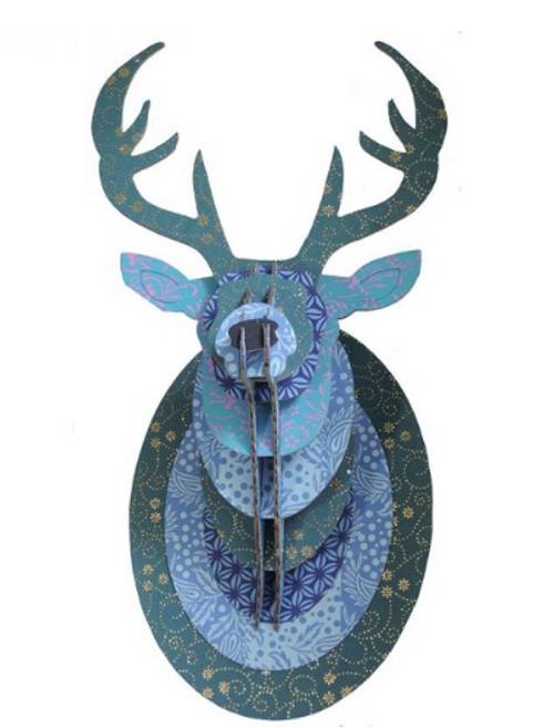 Trophée carton Cerf bleu pailleté, Epigram, Neuf