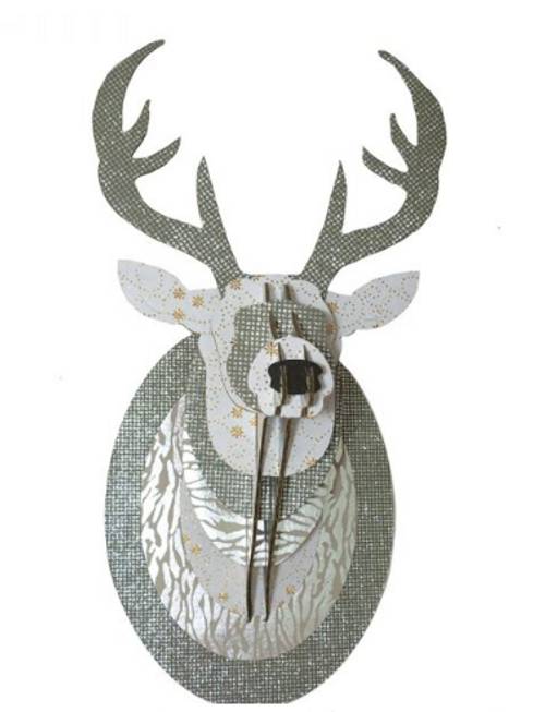 Trophée carton Cerf gris pailleté, Epigram, NEUF