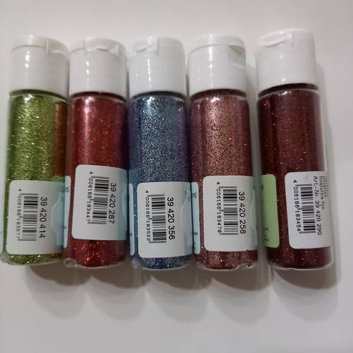 5 tubes de paillettes métalliques scintillantes fines multicolores
