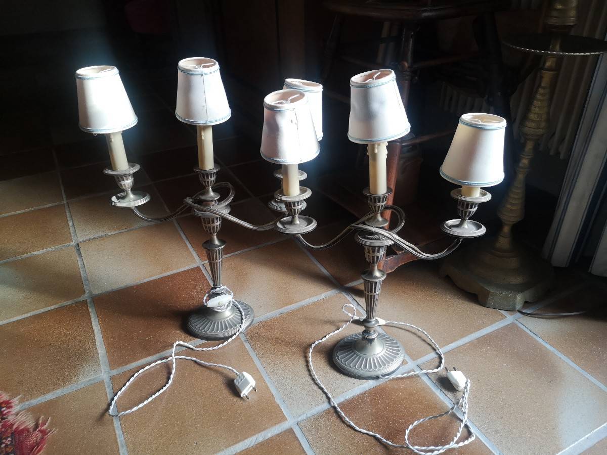 Chandelier metal argente d'occasion - Décoration
